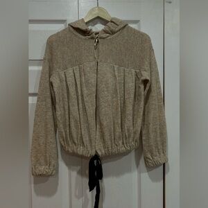 Free People oatmeal colored cardigan with hood XS but oversized wool blend pleat